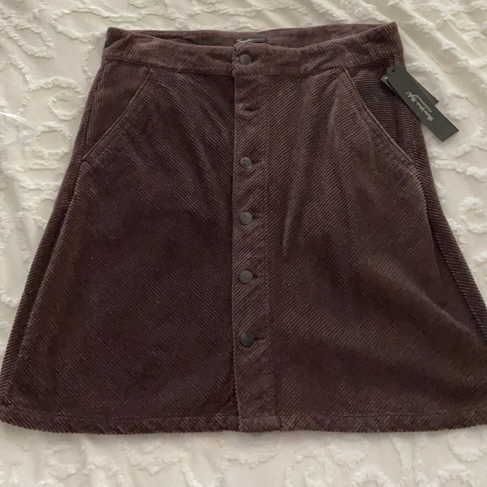 Purple Corduroy Button down Skirt
